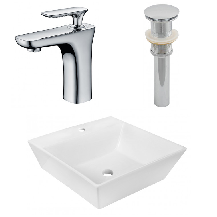 16.5" W Above Counter White Vessel Set For 1 Hole Center Faucet AI-26386