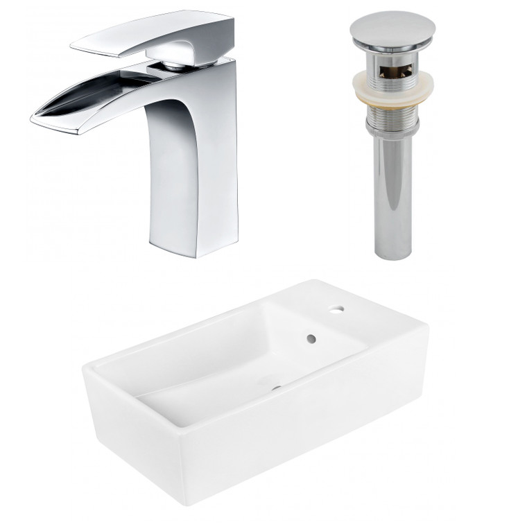 19" W Above Counter White Vessel Set For 1 Hole Center Faucet AI-26393