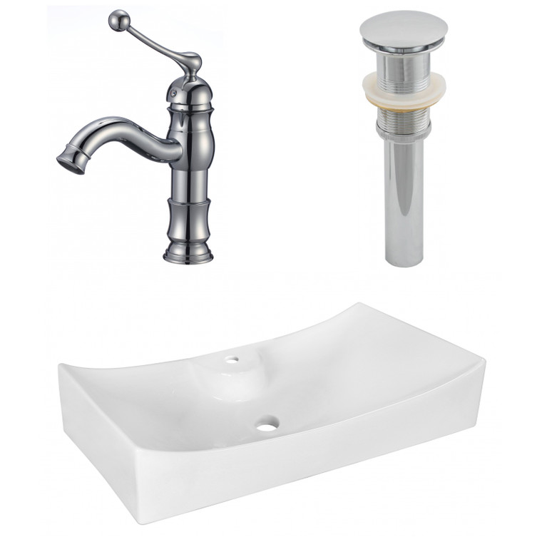 26.25" W Above Counter White Vessel Set For 1 Hole Center Faucet AI-26400