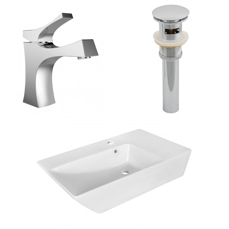 25.5" W Above Counter White Vessel Set For 1 Hole Center Faucet AI-26413