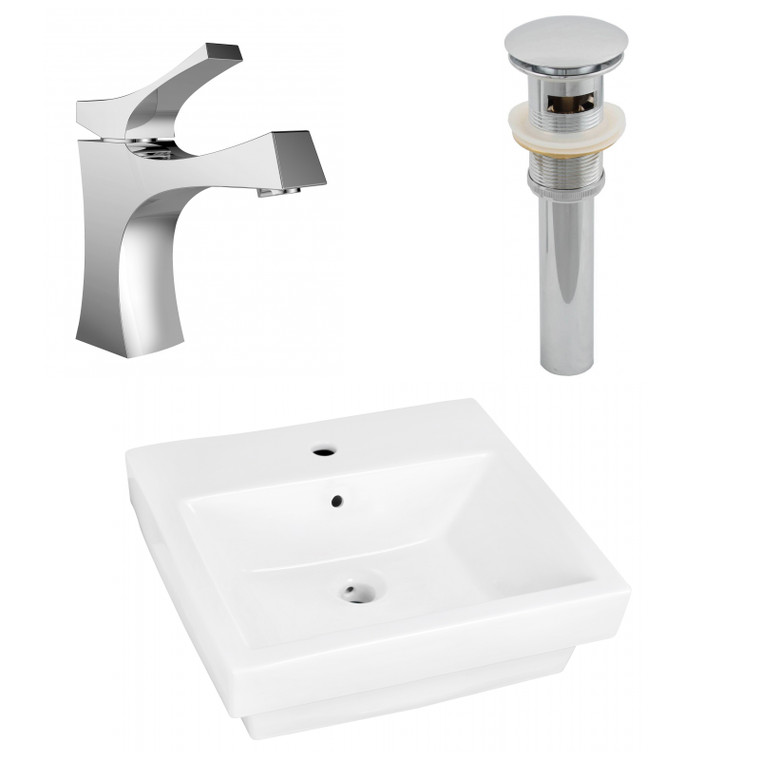 20.5" W Above Counter White Vessel Set For 1 Hole Center Faucet AI-26419