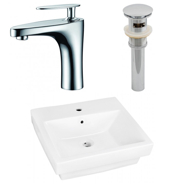 20.5" W Above Counter White Vessel Set For 1 Hole Center Faucet AI-26421