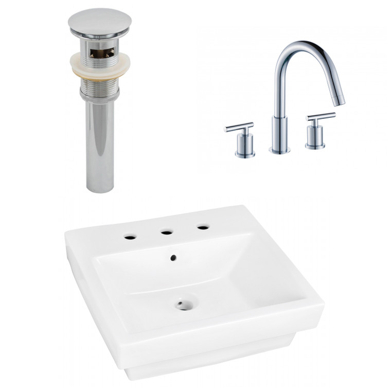 19" W Above Counter White Vessel Set For 3H8" Center Faucet AI-26454