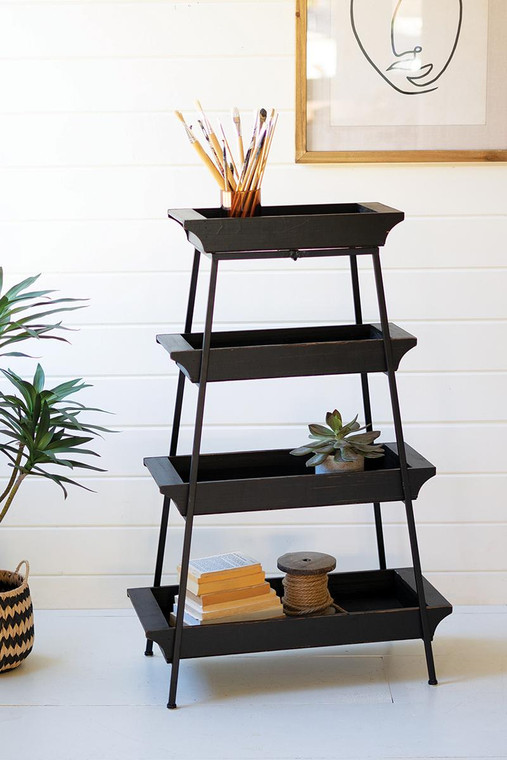 Four Tiered Wood And Iron Display Tower CLA1304 By Kalalou