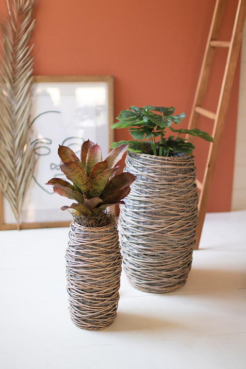 Set Of Two Tall Oval Rattan Planters CLAN1082 By Kalalou