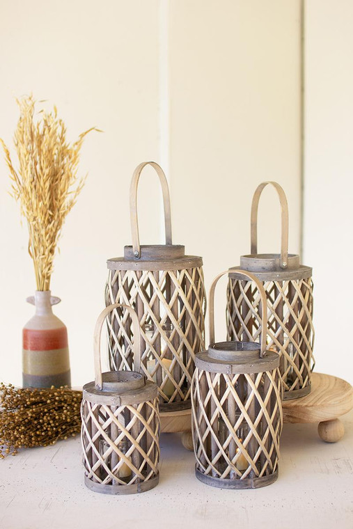 Set Of Four Grey Willow Cylinder Lanterns CLUX1244 By Kalalou