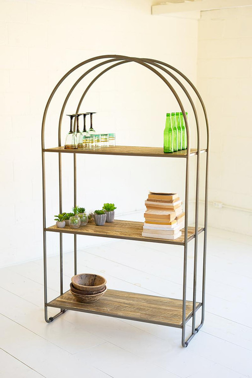 Tall Recycled Wood Shelving Unit With Arched Metal Frame CQ7568 By Kalalou