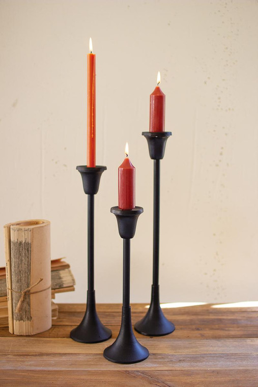 Set Of Three Metal Taper Candle Stands - Black NDE1425 By Kalalou