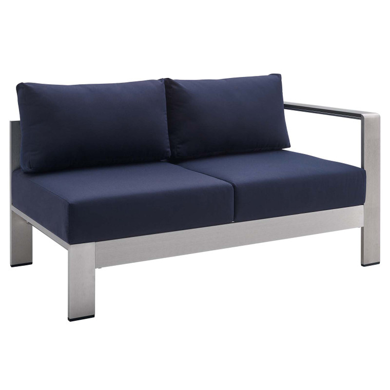 Shore Sunbrella Fabric Aluminum Outdoor Patio Right-Arm Loveseat EEI-4222-SLV-NAV By Modway Furniture