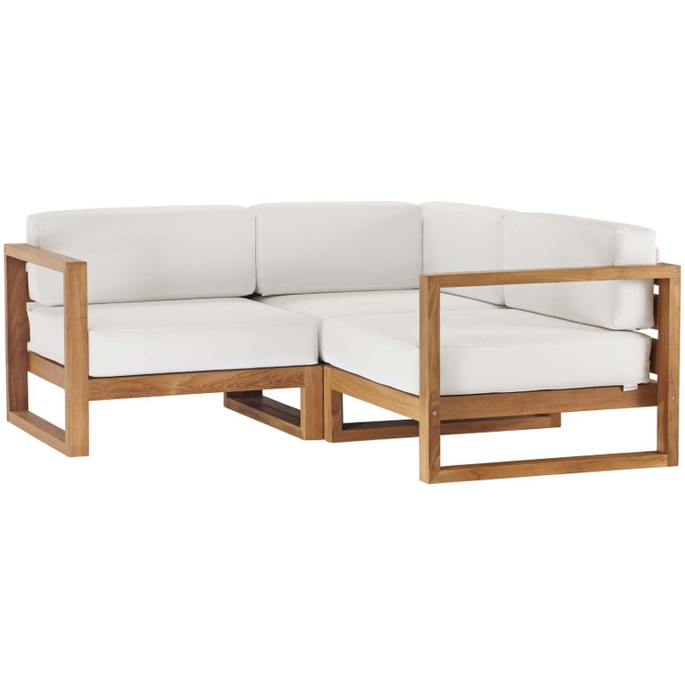 Upland Outdoor Patio Teak Wood 3-Piece Sectional Sofa Set EEI-4255-NAT-WHI-SET By Modway Furniture