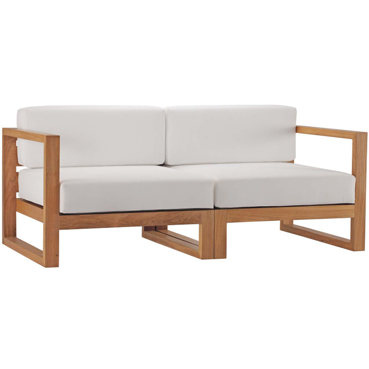 Upland Outdoor Patio Teak Wood 2-Piece Sectional Sofa Loveseat EEI-4256-NAT-WHI-SET By Modway Furniture