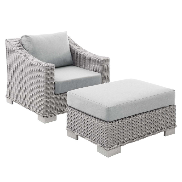 Conway Sunbrella Outdoor Patio Wicker Rattan 2-Piece Armchair And Ottoman Set EEI-4354-LGR-GRY By Modway Furniture