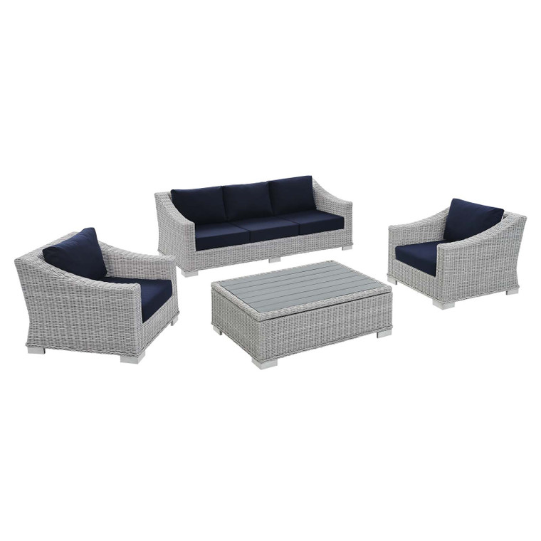 Conway Sunbrella Outdoor Patio Wicker Rattan 4-Piece Furniture Set EEI-4359-LGR-NAV By Modway Furniture