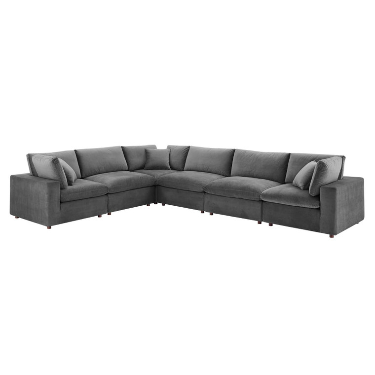 Commix Down Filled Overstuffed Performance Velvet 6-Piece Sectional Sofa EEI-4824-GRY By Modway Furniture