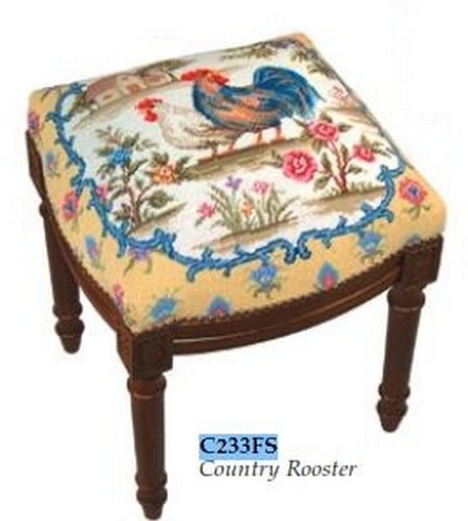 123-Creations Needlepoint Wool Country Rooster Stool C233FS