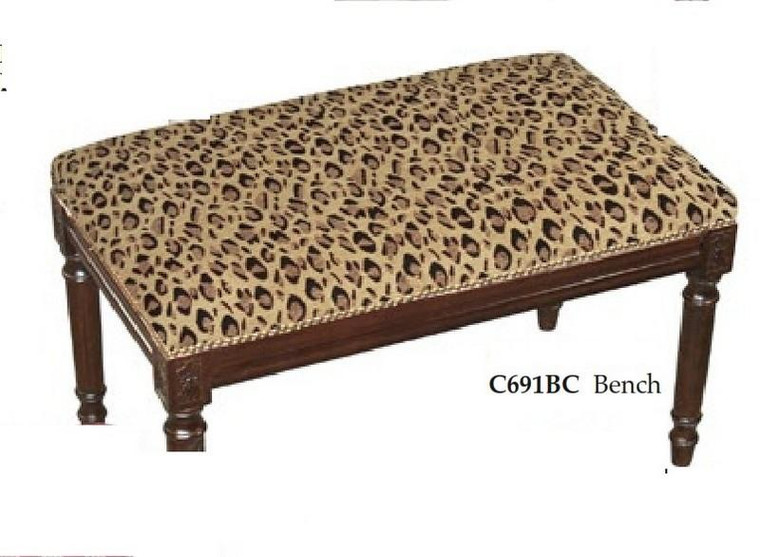 123-Creations Leopard-Print Fabric Covered Upholstered Bench C691BC