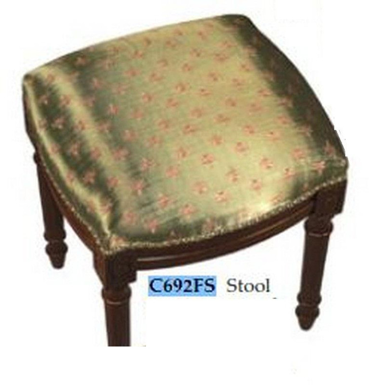 123-Creations Fabric Upolstered Dragonfly-Green Print Stool C692FS