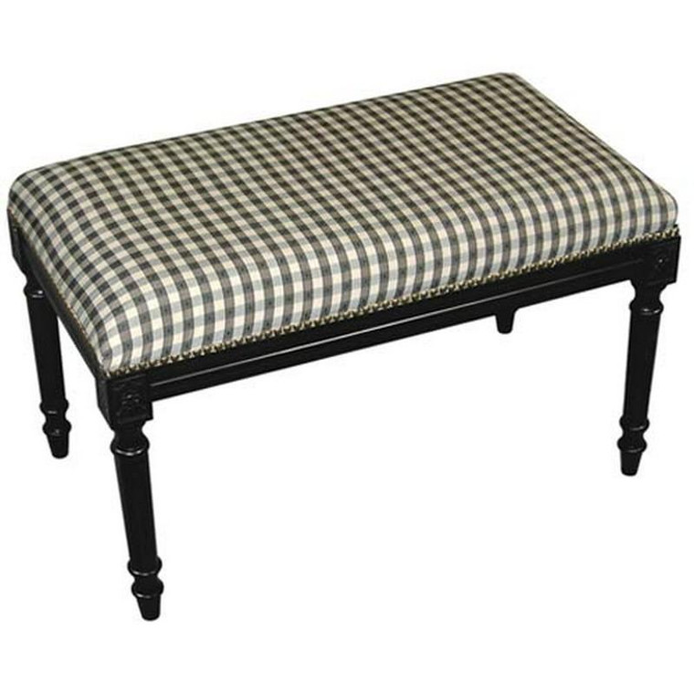 123-Creations Gingham-Black Fabric Covered Upholstered Bench C694BBC
