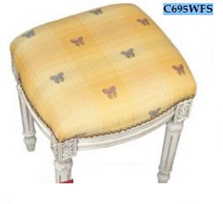 123-Creations Fabric Upolstered Butterfly-Yellow Print Stool C695WFS