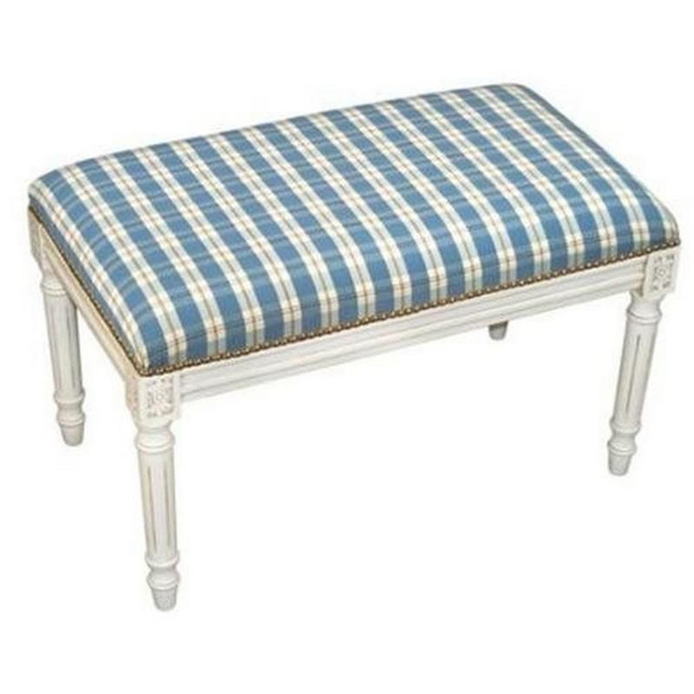 123-Creations Plaid-Blue Fabric Covered Upholstered Bench C697WBC