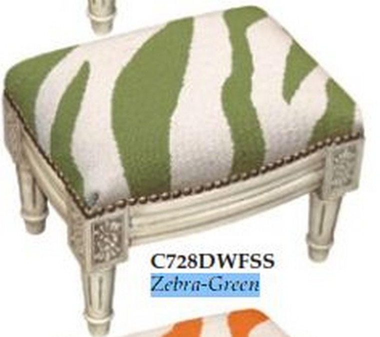 123-Creations Needlepoint Wool Zebra-Green Footstool C728DWFSS