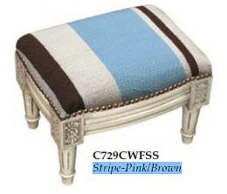 123-Creations Needlepoint Wool Stripe-Blue-Brown Footstool C729CWFSS