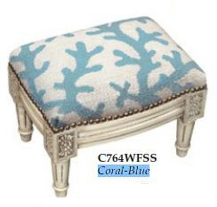 123-Creations Needlepoint Wool Coral-Blue Footstool C764WFSS