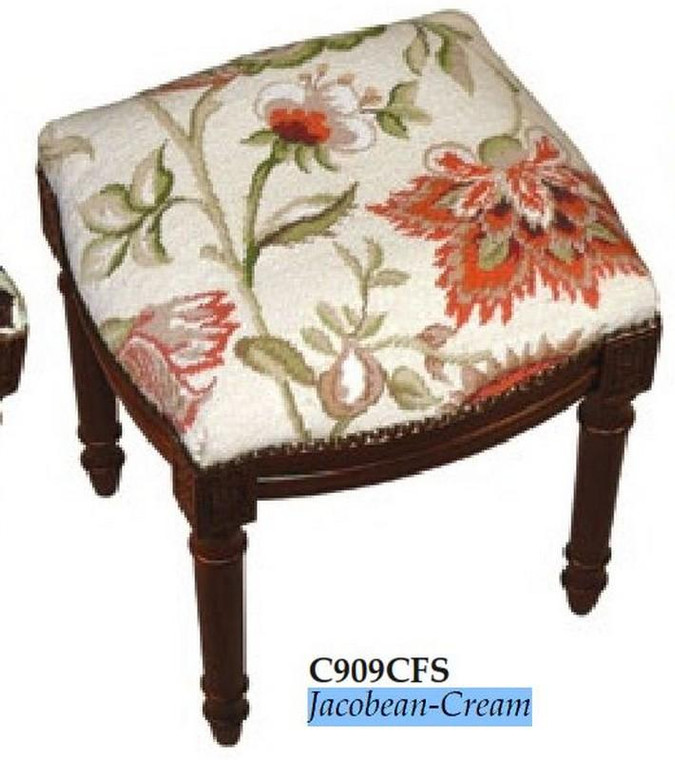 123-Creations Needlepoint Wool Jacobean-Cream Stool C909CFS