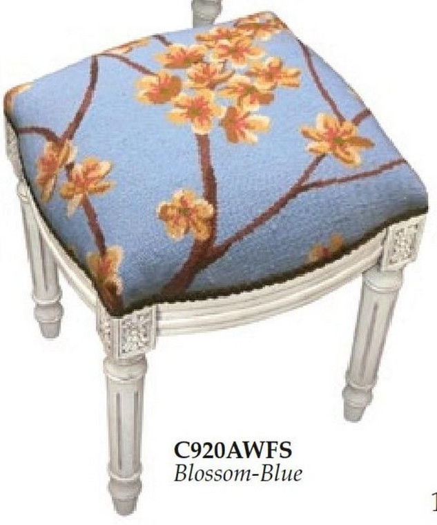 123-Creations Needlepoint Wool Blossom-Blue Stool C920AWFS