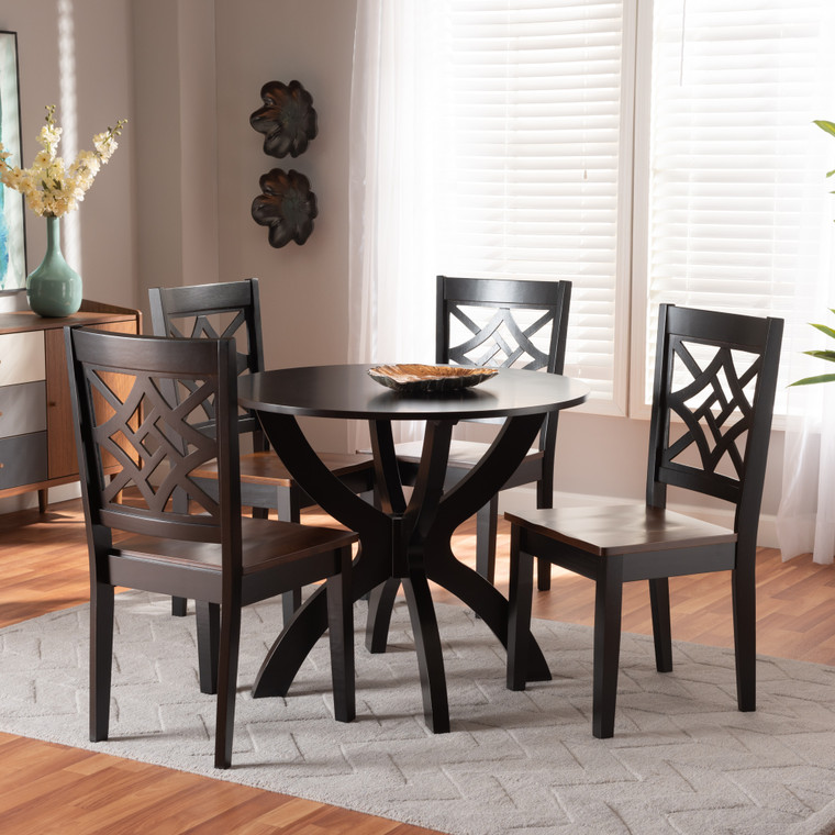 Baxton Studio Anila Modern And Contemporary Two-Tone Dark Brown And Walnut Brown Finished Wood 5-Piece Dining Set Anila-Dark Brown/Walnut-5PC Dining Set