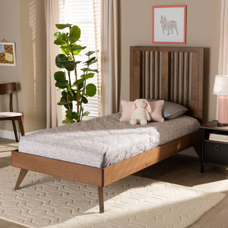 Baxton Studio Takeo Mid-Century Modern Transitional Ash Walnut Finished Wood Twin Size Platform Bed Takeo-Ash Walnut-Twin