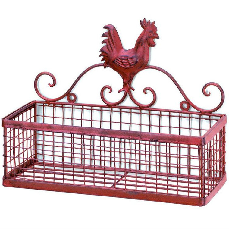 Single Basket Red Rooster Iron Wall Rack - 10015877