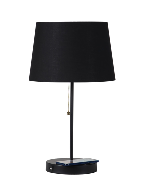 Ore International 20.75" In Sterling Matte Non-Gloss Black Table Lamp W/ Wireless Charging Station And Usb Port HBL2139