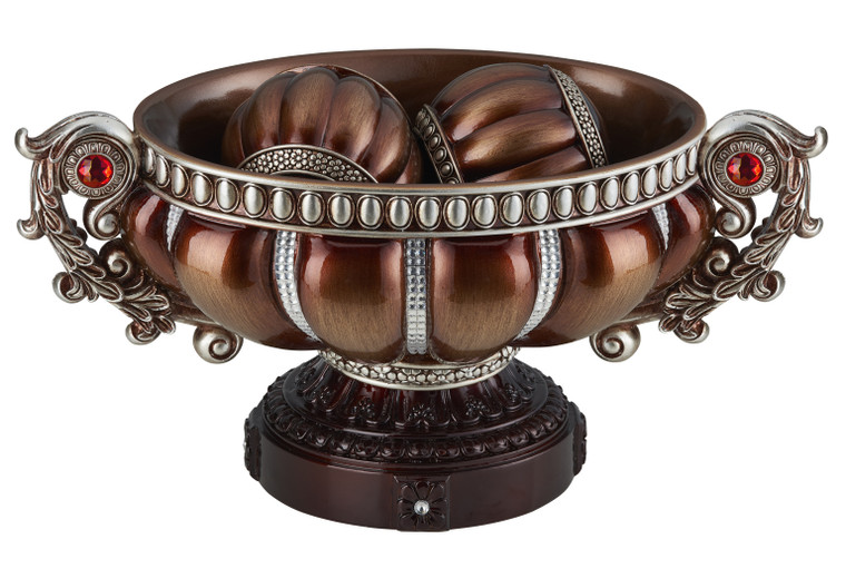Ore International 8.75" Delicata Bronze Silver Décor Footed Bowl W/ Spheres K-4296B