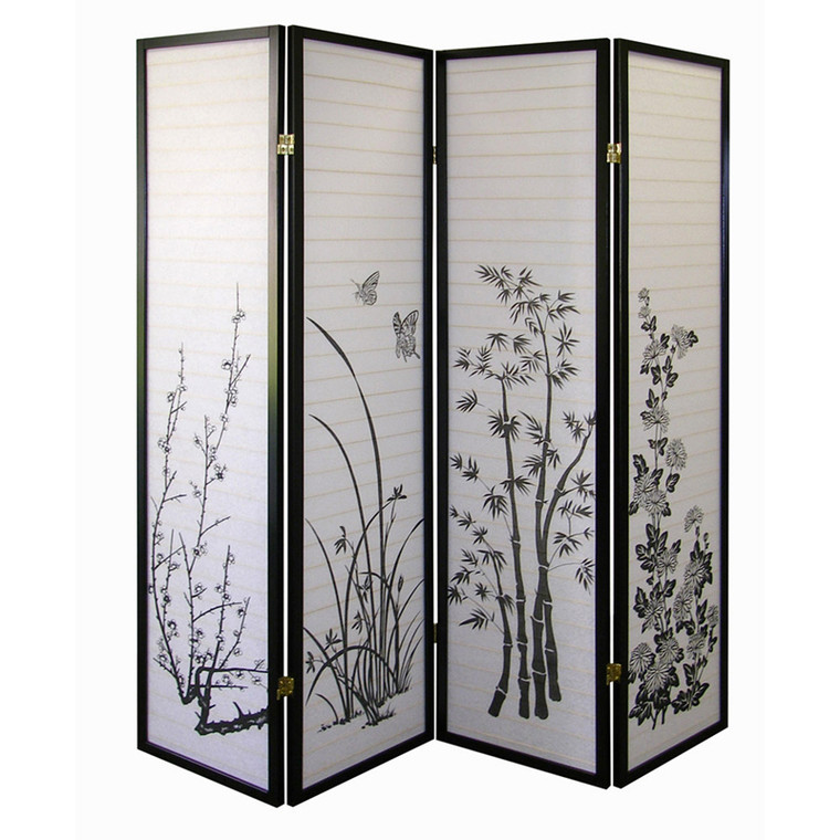 Ore International 4-Panel Room Divider - Floral R590-4
