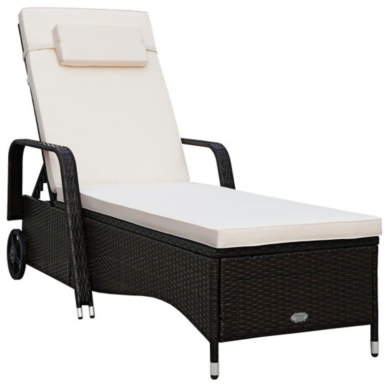 Outdoor Recliner Cushioned Chaise Lounge With  Adjustable Backrest HW66946