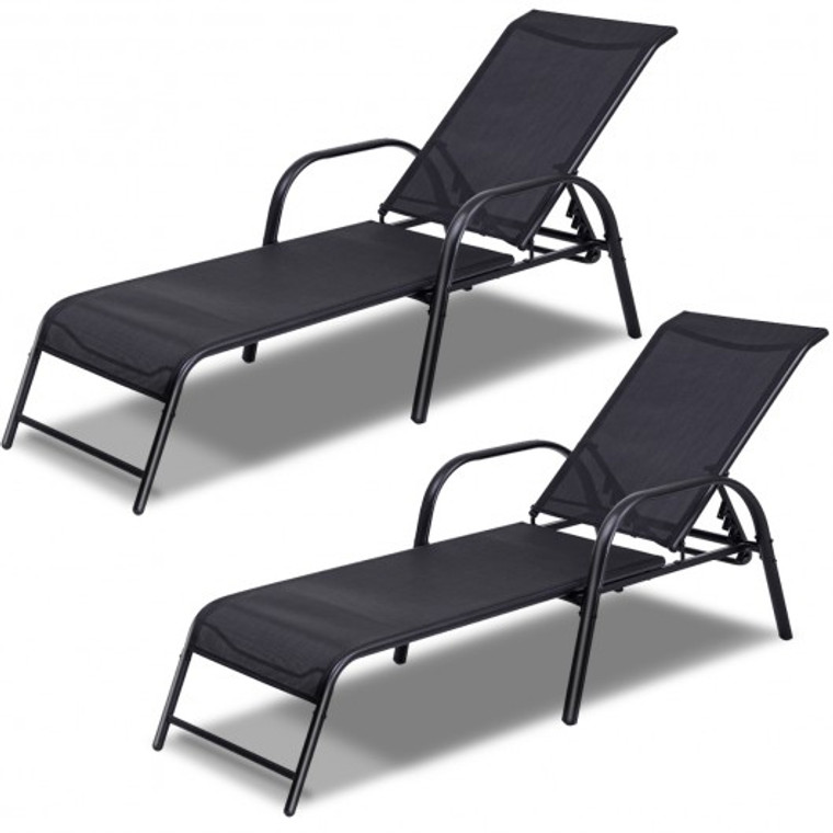 Set Of 2 Patio Adjustable Recliner Lounge Chairs HW66028BK