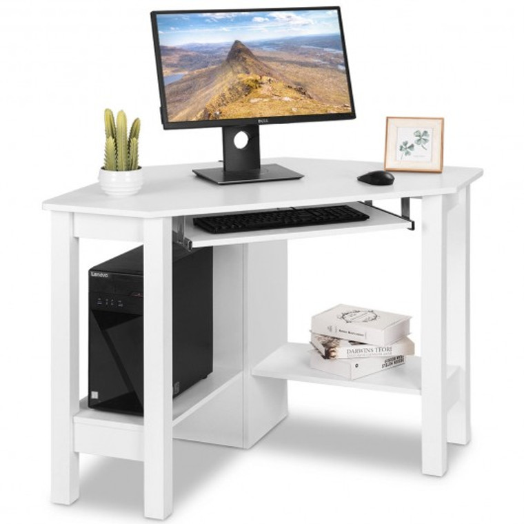 Wooden Study Computer Corner Desk With Drawer-White HW66120WH