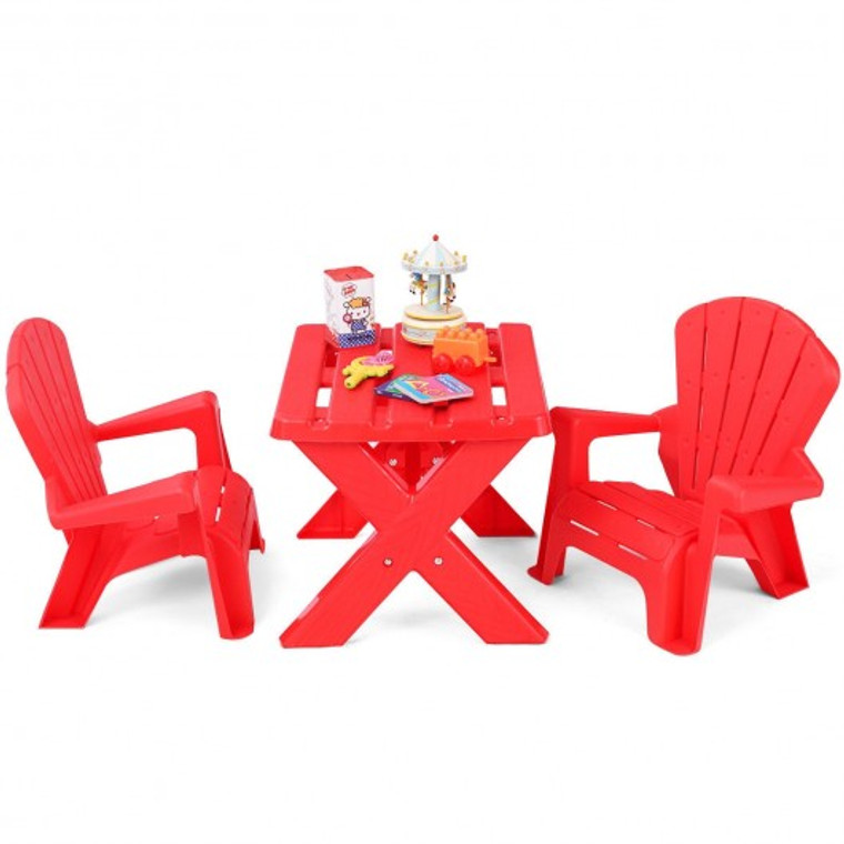 3-Piece Plastic Children Play Table Chair Set-Red HW66278RE