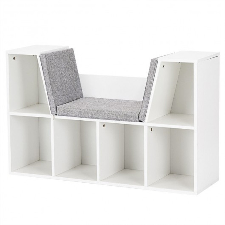 6-Cubby Kid Storage Bookcase Cushioned Reading Nook HW65932WH