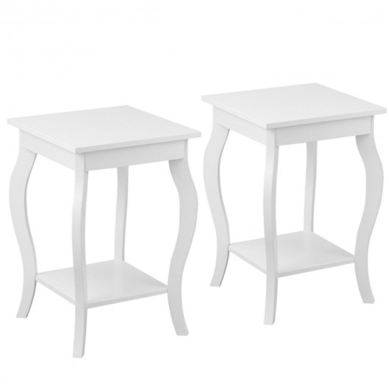 Set Of 2 Accent Side Tables With Shelf HW65646WH-2