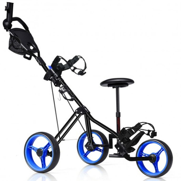 Foldable 3 Wheels Push Pull Golf Trolley With Scoreboard Bag-Navy SP37200NY
