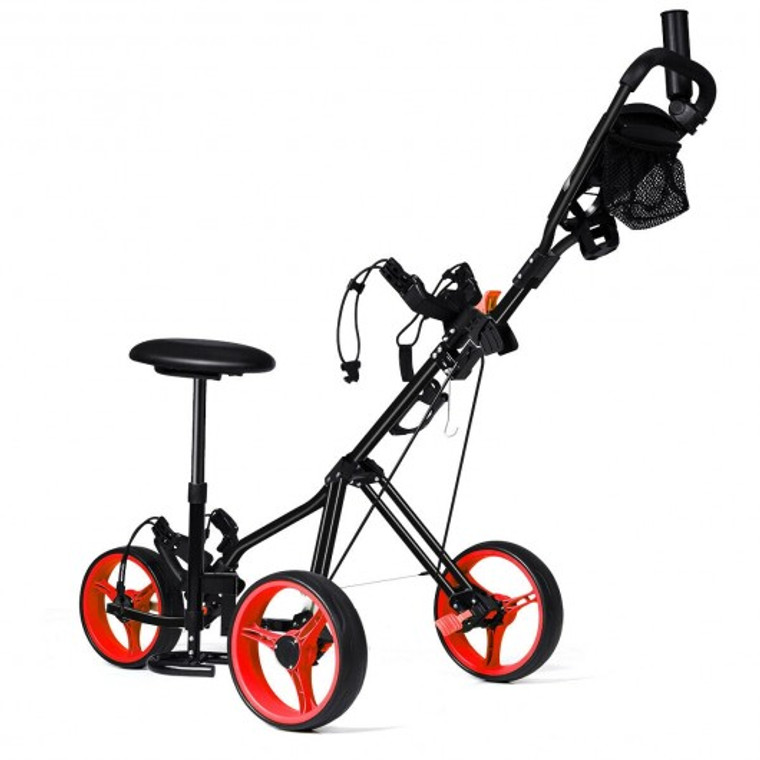Foldable 3 Wheels Push Pull Golf Trolley With Scoreboard Bag-Red SP37200RE