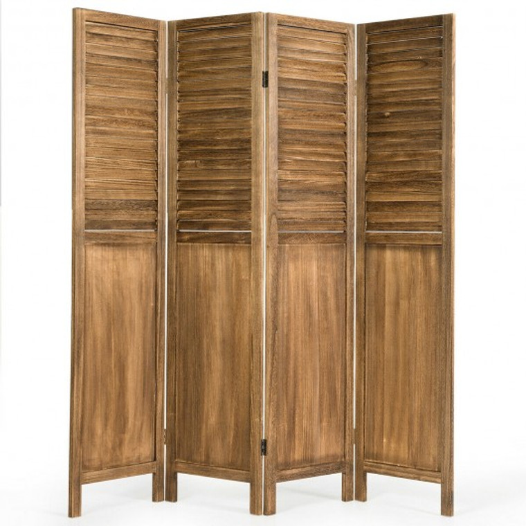 5.6 Ft Tall 4 Panel Folding Privacy Room Divider-Wood HW61485CF