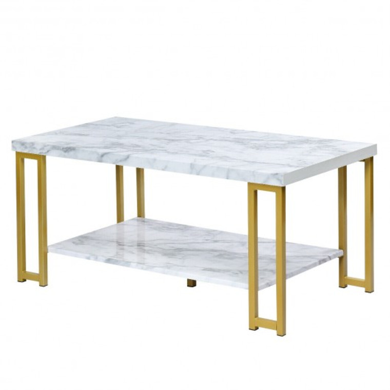 Modern Coffee Table Faux Marble Top Accent Cocktail Table HW66338