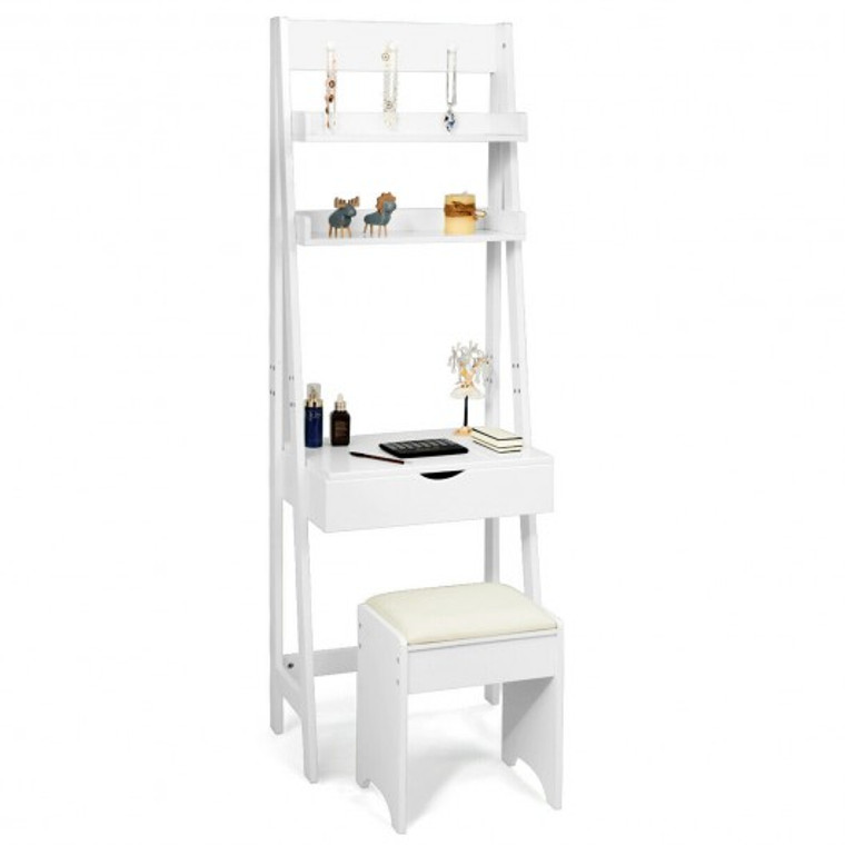 Makeup Dressing Table Shelf Vanity Set With Flip Top Mirror HW66074