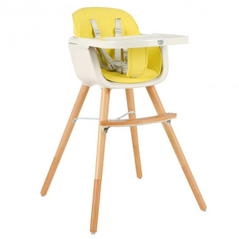3 In 1 Convertible Wooden High Chair With Cushion-Yellow BB5634YW