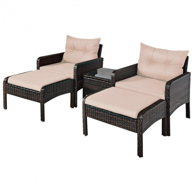 5 Piece Patio Rattan Wicker Sofa Furniture Set HW66651BN+