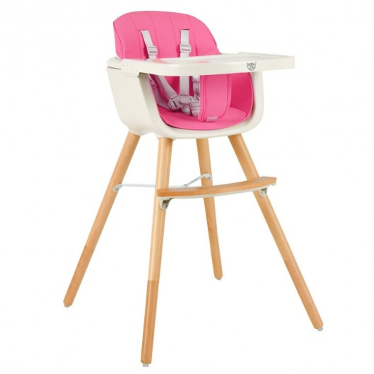 3 In 1 Convertible Wooden High Chair With Cushion-Pink BB5634PI