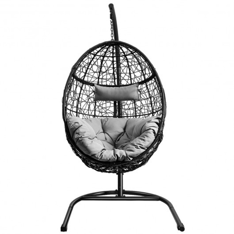 Hanging Cushioned Hammock Chair With Stand -Gray OP70424GR+